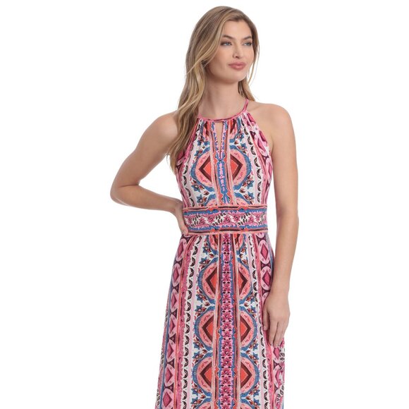 London Times Pink and Blue Halter Sundress Boho 4 - Picture 1 of 8